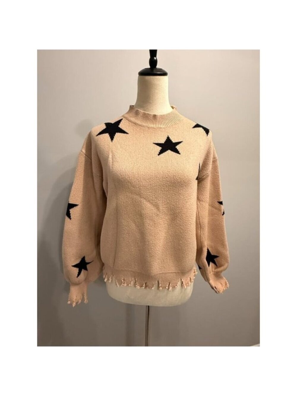 Dance & Marvel women's medium beige/black Stars mock neck sweater